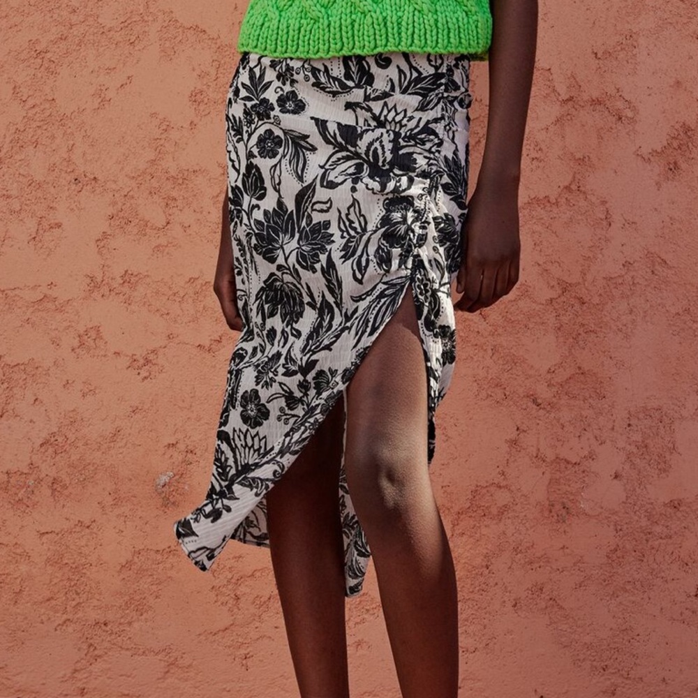 SOLD: Printed draped midi skirt with slit